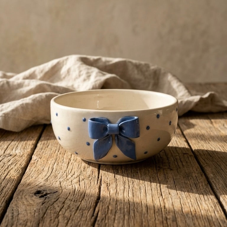 Whimsy Blue Dotted Ceramic Bowl