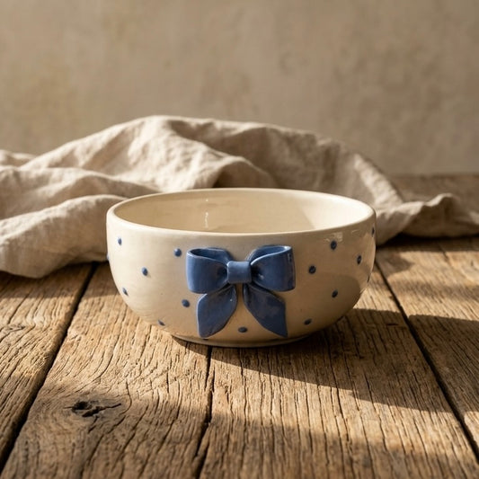 Whimsy Blue Dotted Ceramic Bowl
