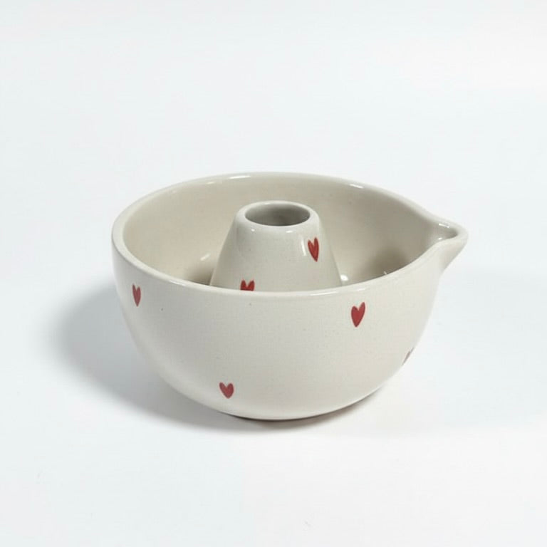 Little Red Hearts Matcha Set | Ceramic Bowl & Whisk Holder