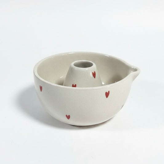 Little Red Hearts Matcha Set | Ceramic Bowl & Whisk Holder