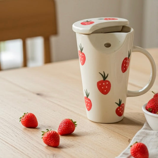 Strawberry Ceramic Tumbler with Straw and Lid
