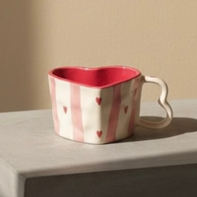 Red Striped Heart Pinterest Ceramic Mug