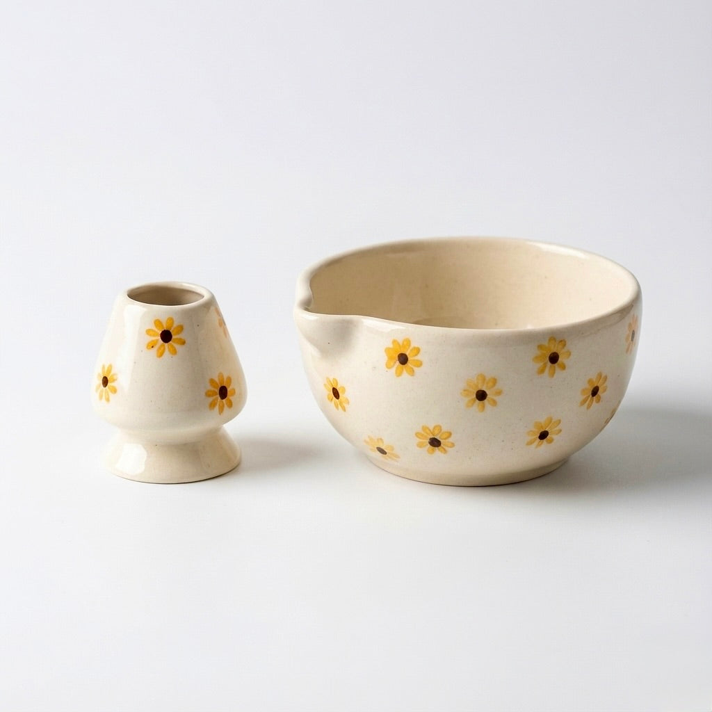 The Spring Morning Matcha Set | Ceramic Bowl & Whisk Holder