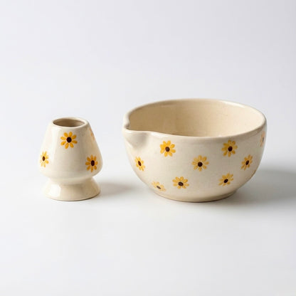 The Spring Morning Matcha Set | Ceramic Bowl & Whisk Holder