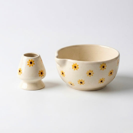 The Spring Morning Matcha Set | Ceramic Bowl & Whisk Holder