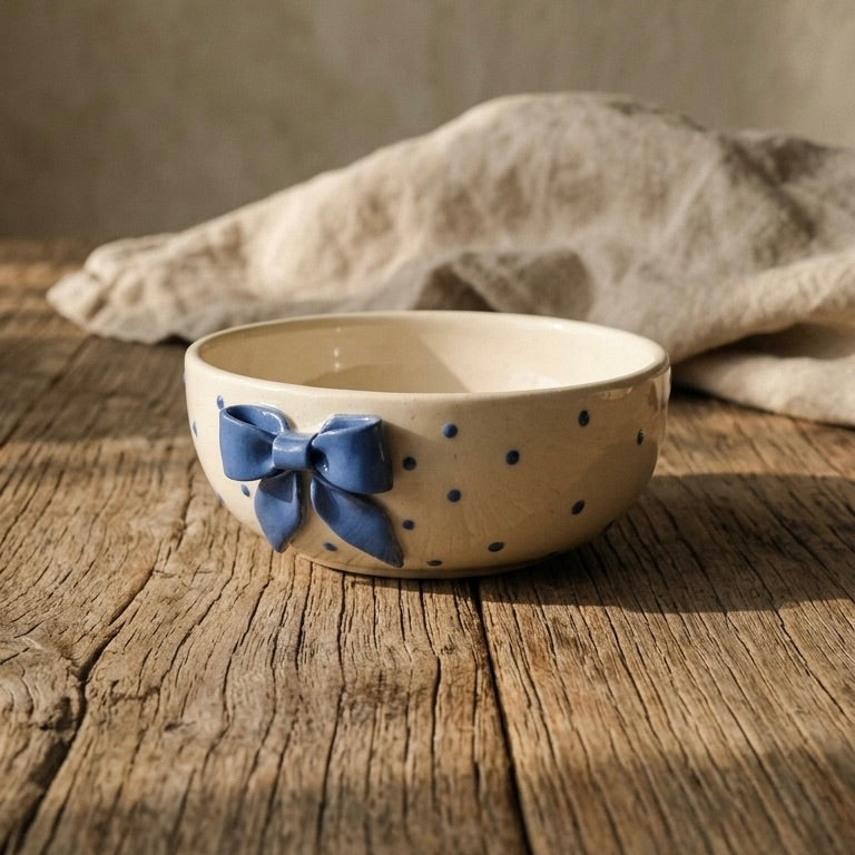 Whimsy Blue Dotted Ceramic Bowl