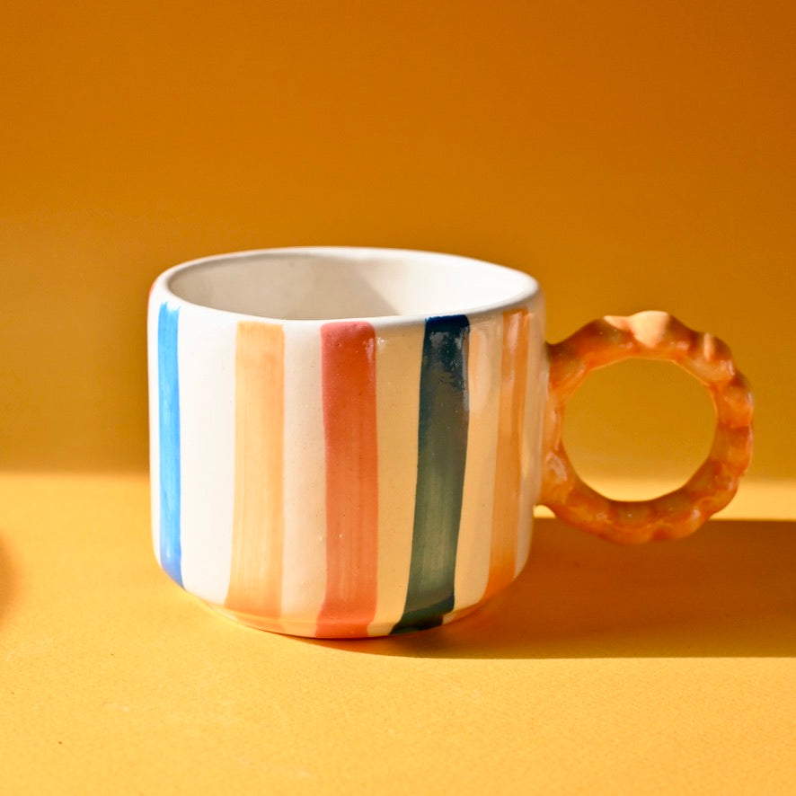 Cute Handmade Ceramic Pinterest Mug- Colourful Lines