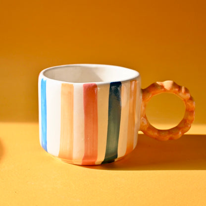 Cute Handmade Ceramic Pinterest Mug- Colourful Lines