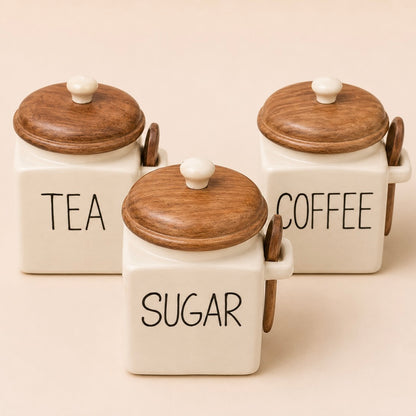 Classic Ceramic Tea Coffee Sugar Jar Set