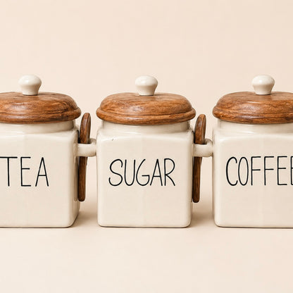 Classic Ceramic Tea Coffee Sugar Jar Set