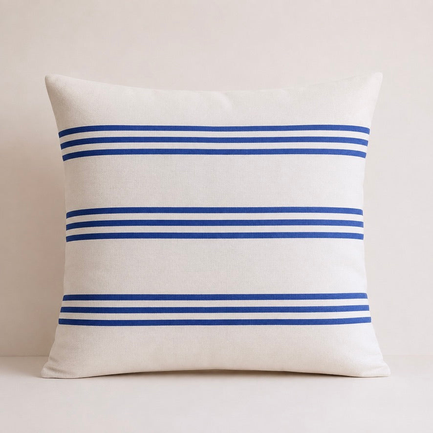 Blue Pinstripe Banded Cushion Cover