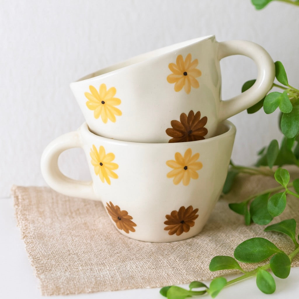 Yellow Brown Flower Ceramic Mug