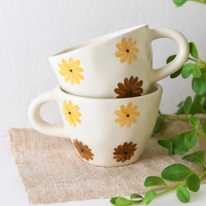Yellow Brown Flower Ceramic Mug