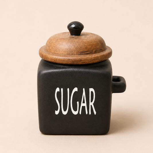 Midnight Ceramic Sugar Jar with Wooden Lid