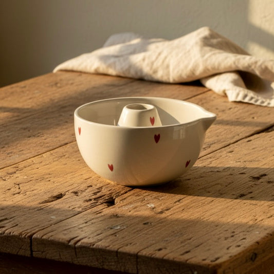 Little Red Hearts Matcha Set | Ceramic Bowl & Whisk Holder