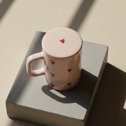 Heart Pattern Ceramic Mug with Lid
