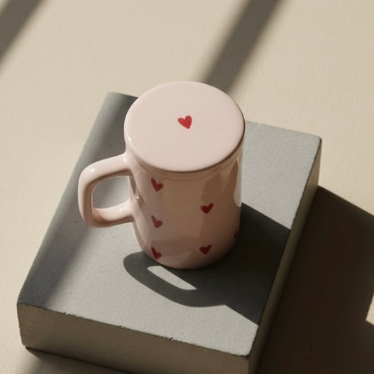 Heart Pattern Ceramic Mug with Lid