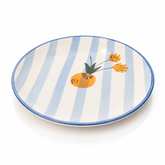 Apricot Blue Stripe Ceramic Snack Plate
