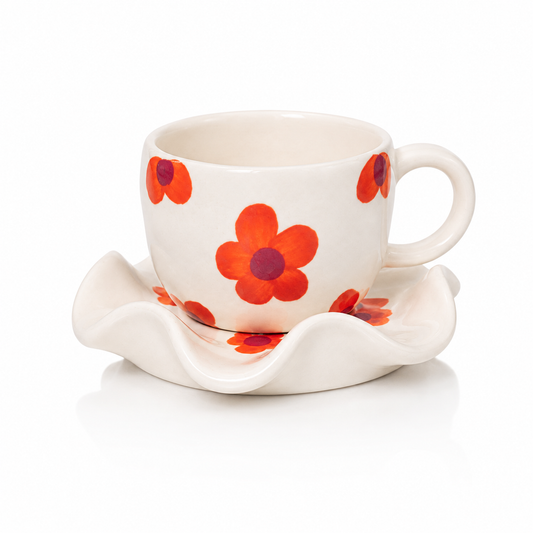 Poppy Floral Ceramic Teacup & Saucer