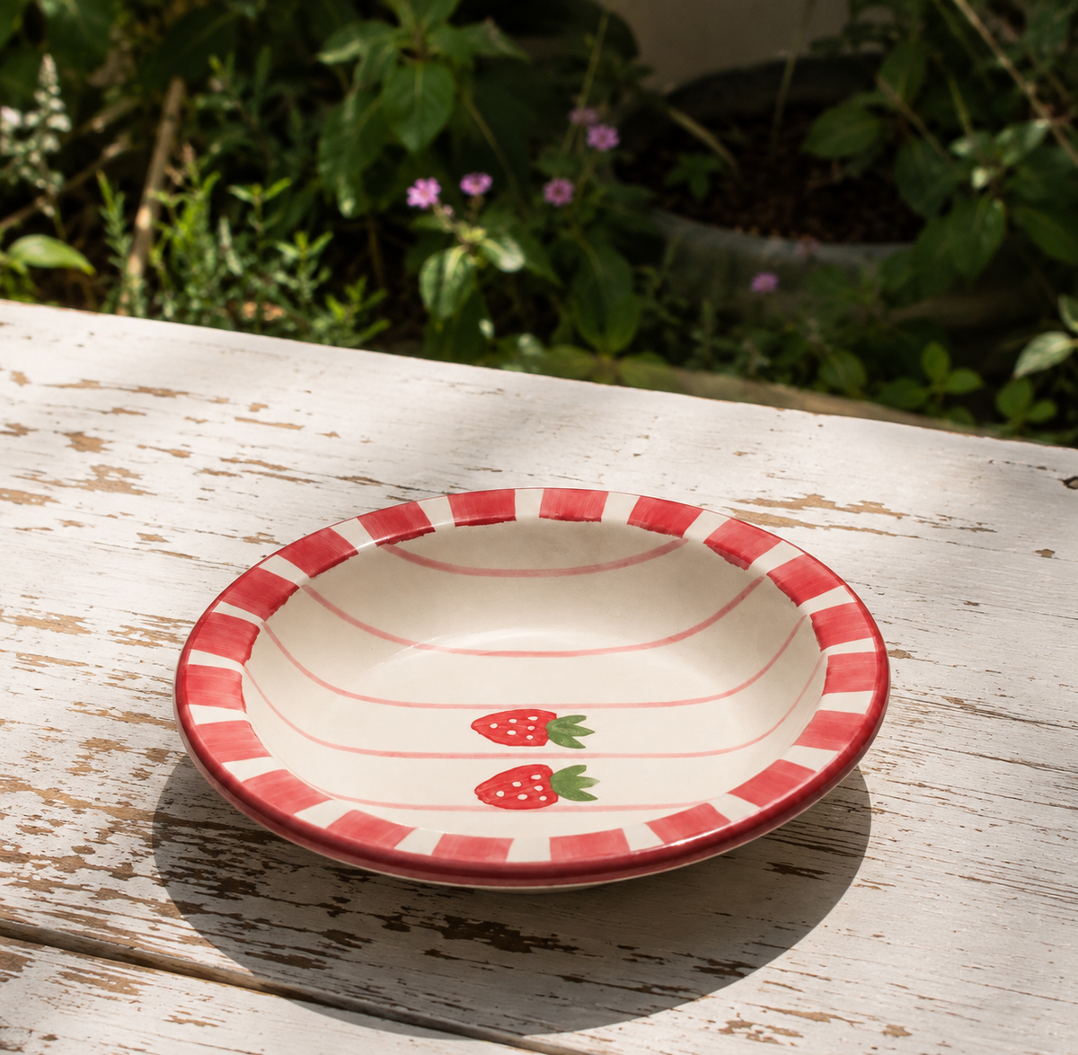 Strawberry Hand-Painted Ceramic Pasta Bowl