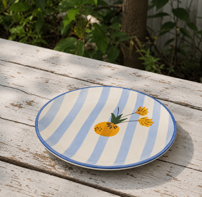 Apricot Blue Stripe Ceramic Snack Plate
