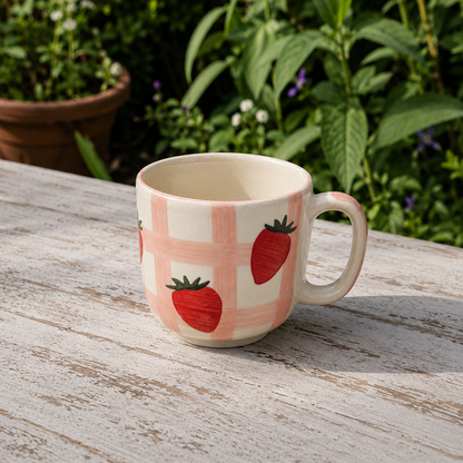 Strawberry Gingham Ceramic Mug
