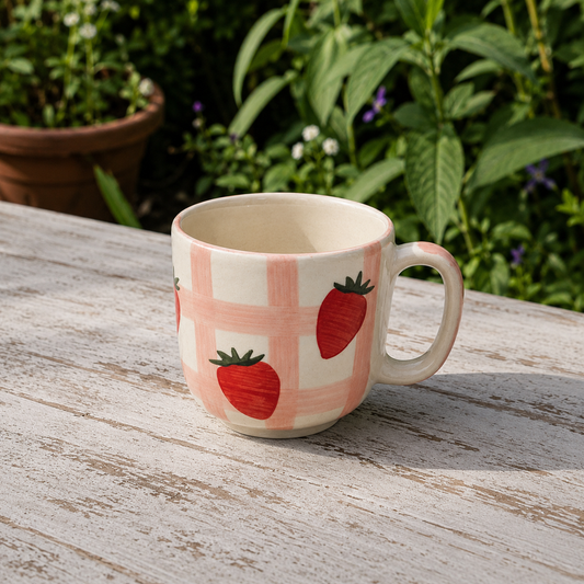 Strawberry Gingham Ceramic Mug