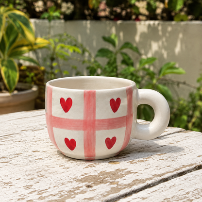Red Heart Windowpane Ceramic Mug