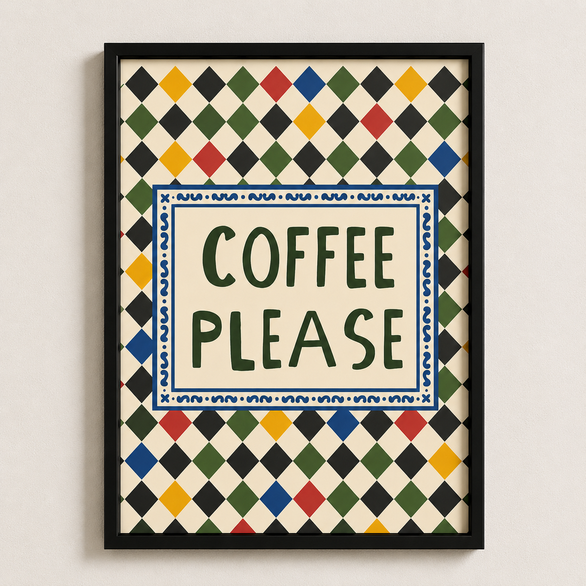 Coffee Please Typography Framed Wall Art – Moroccan Tile Print