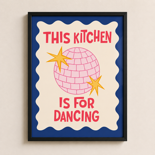 This Kitchen Is For Dancing Framed Wall Art – Disco Ball Print