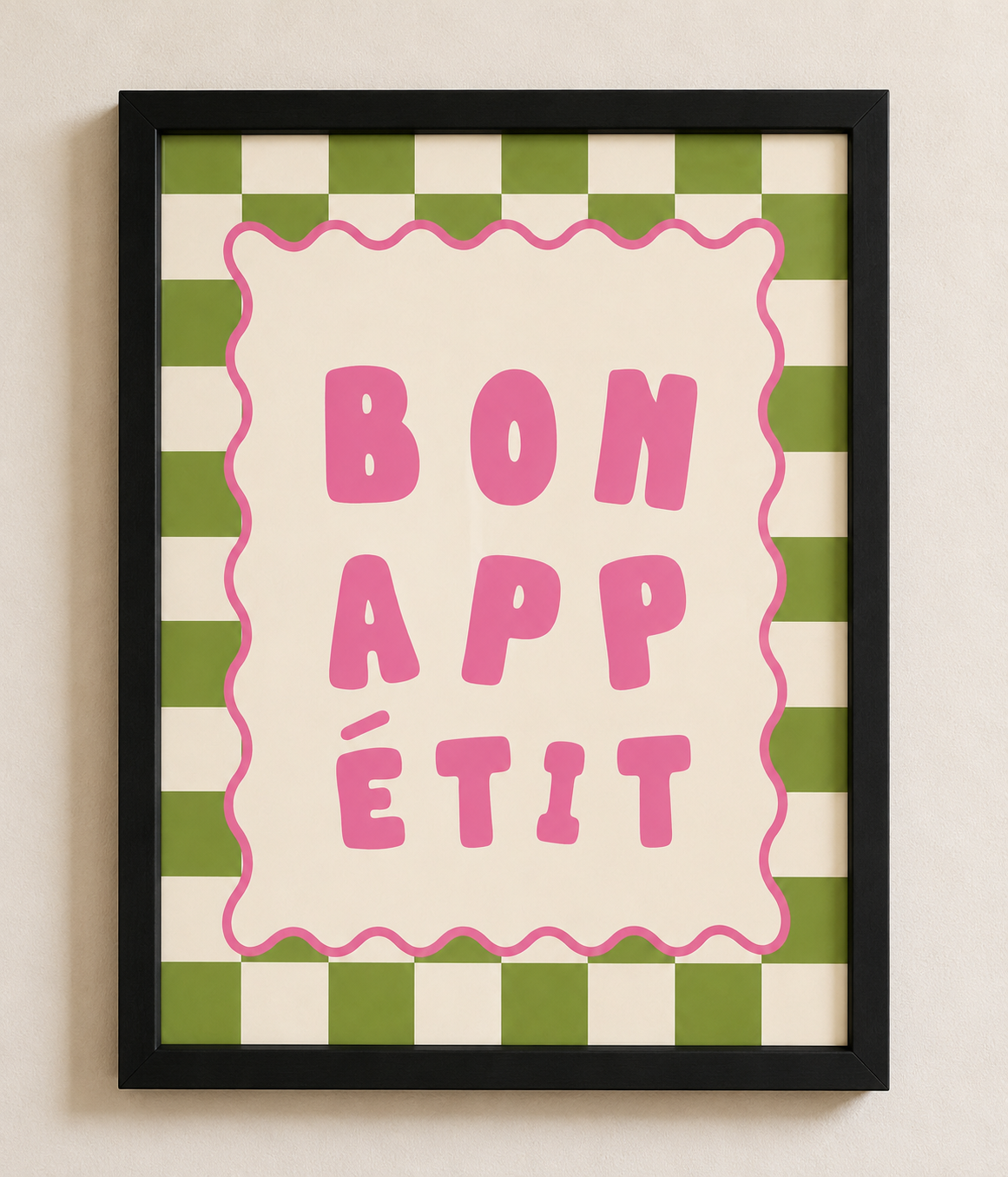 Bon Appétit Framed Wall Art – Green Checkered Print