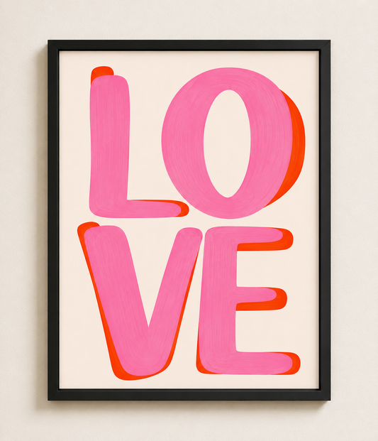Love Typography Framed Wall Art – Pink Painted Print