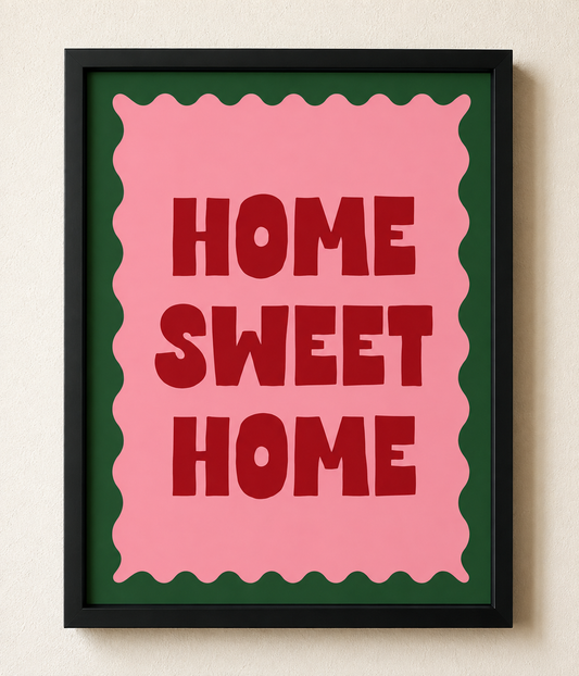 Home Sweet Home Framed Wall Art – Scalloped Stamp Print
