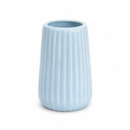 Sky Blue Ribbed Ceramic Bathroom Accessory Set