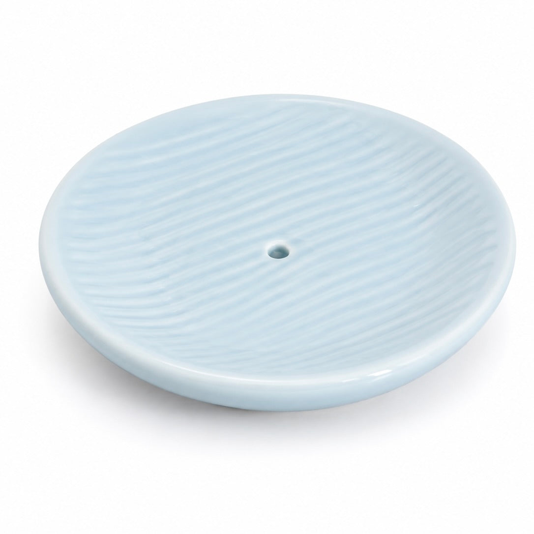 Sky Blue Ribbed Ceramic Bathroom Accessory Set