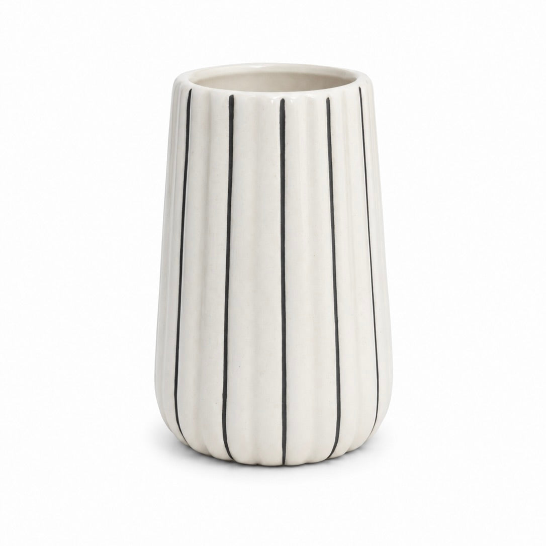 White Stripe Ceramic Bathroom Accessory Set