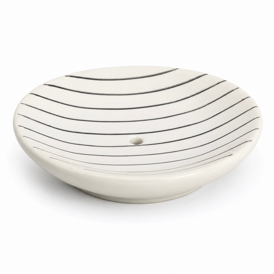 White Stripe Ceramic Bathroom Accessory Set