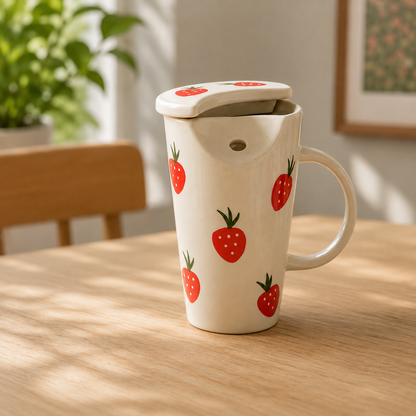 Strawberry Ceramic Tumbler with Straw and Lid
