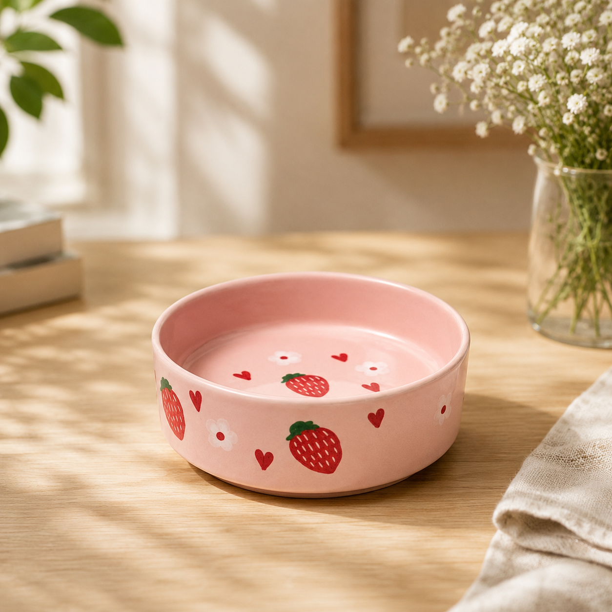 Hearts Strawberry Handmade Ceramic Bowl