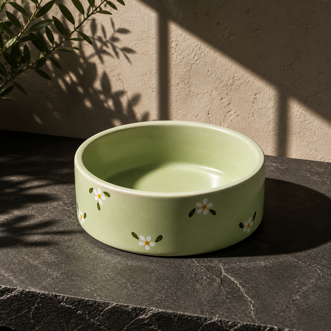 Green Daisy Ceramic Bowl