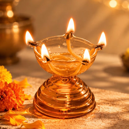 Glass Diwali Diya - Decorative Oil Lamp