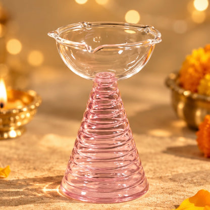 Diwali Pooja Glass Set - Diya & Bell Festive Decor Set