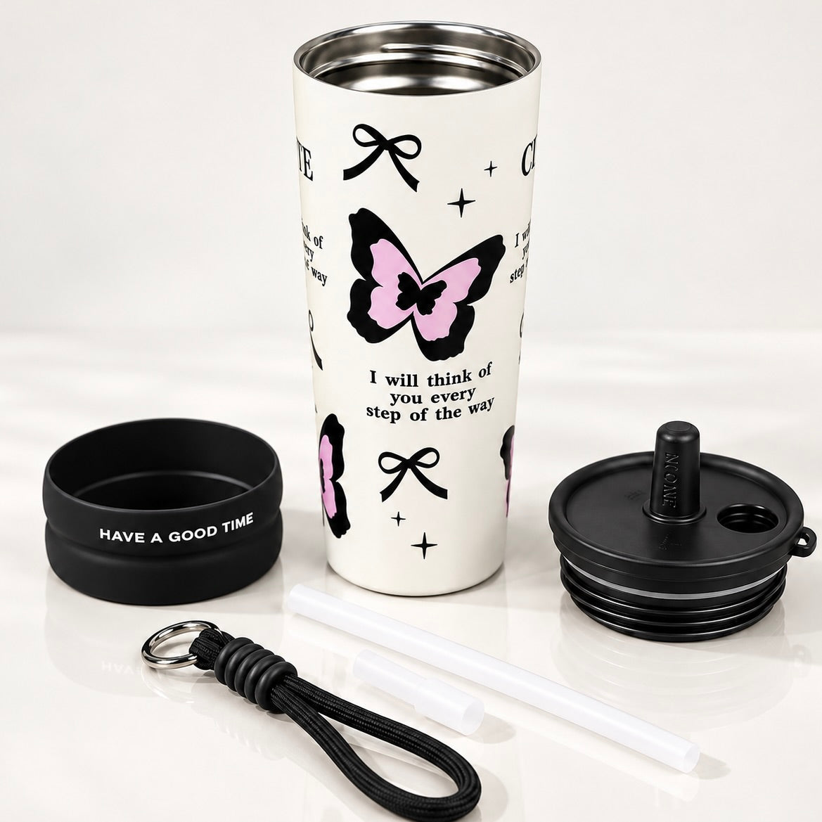 Butterfly Bow Vacuum Insulated Tumbler with Strap - 600ml