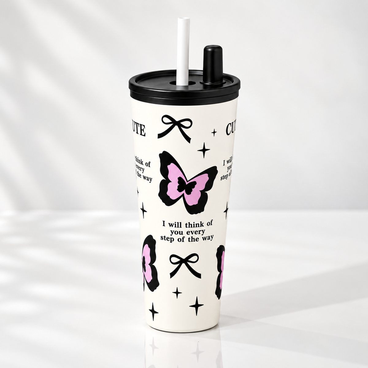 Butterfly Bow Vacuum Insulated Tumbler with Strap - 600ml
