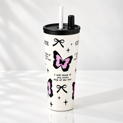 Butterfly Bow Vacuum Insulated Tumbler with Strap - 600ml
