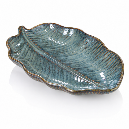 Blue Leaf Ceramic Serving Platter