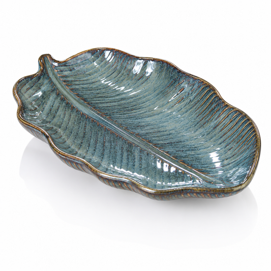 Blue Leaf Ceramic Serving Platter