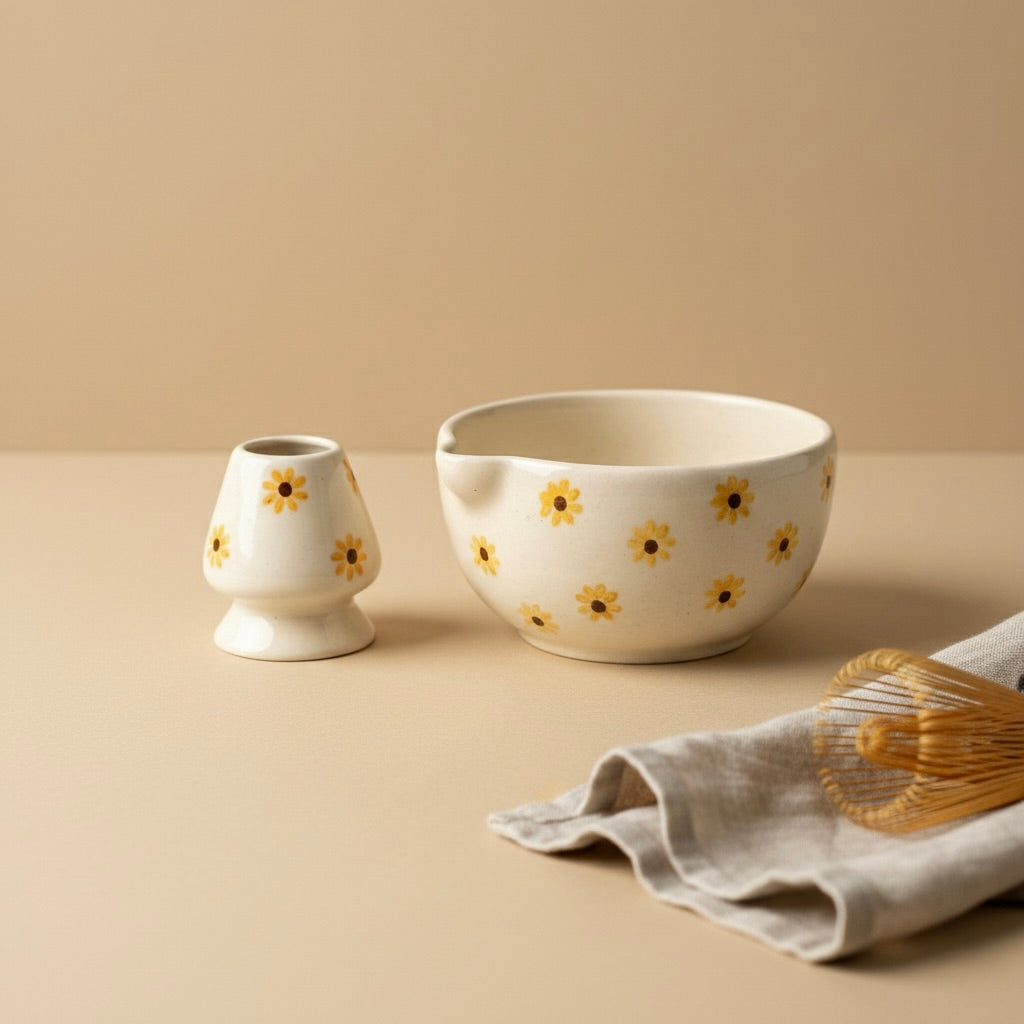 The Spring Morning Matcha Set | Ceramic Bowl & Whisk Holder