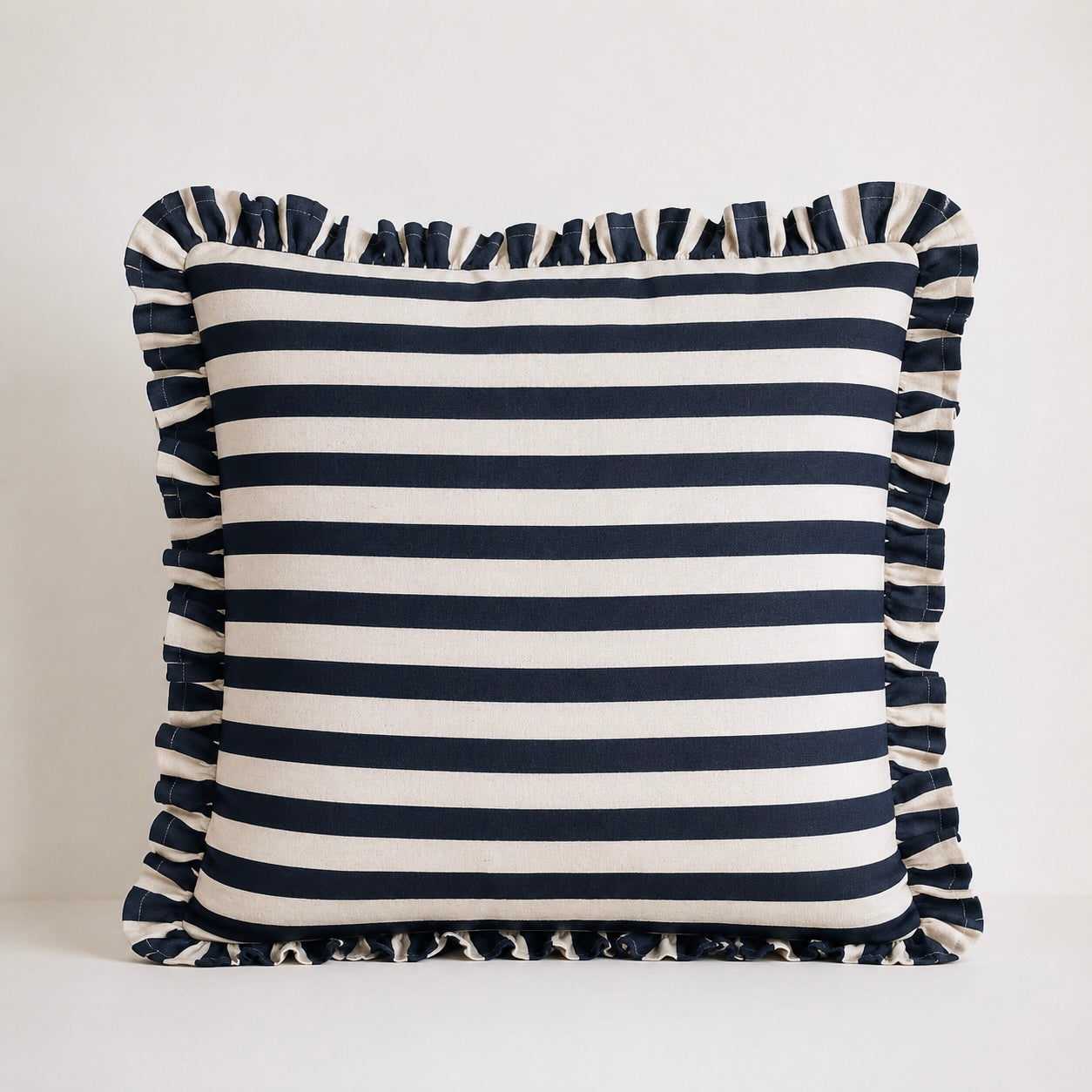 Black Striped Cushion Cover with Ruffle Edge