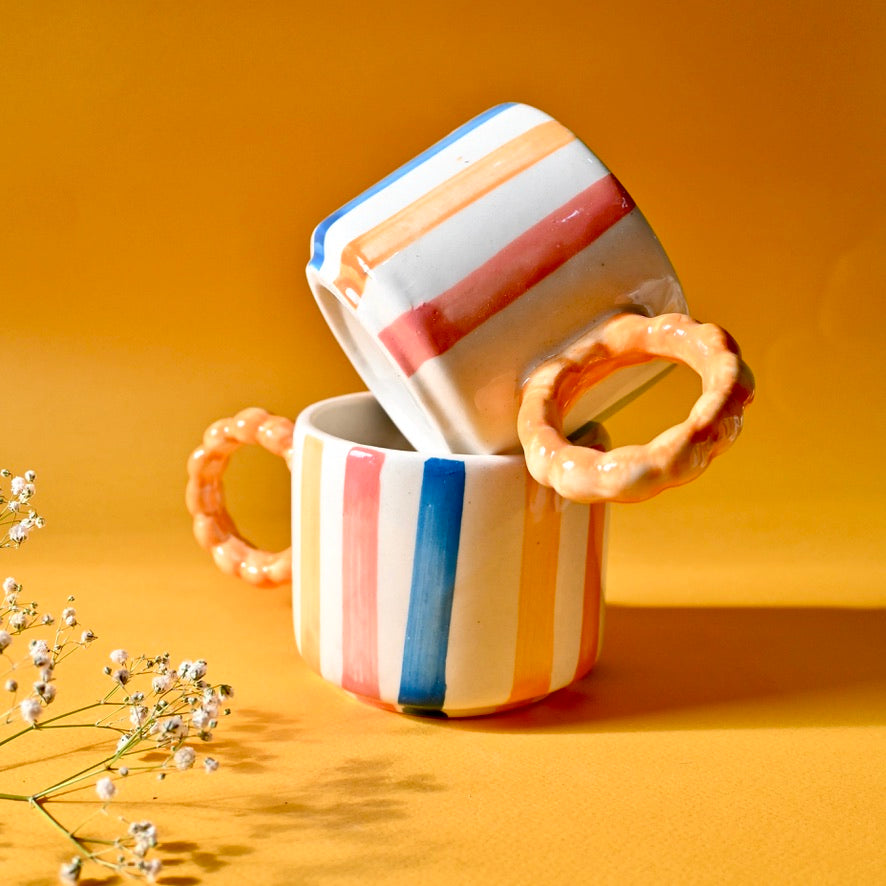 Cute Handmade Ceramic Pinterest Mug- Colourful Lines